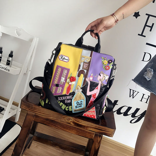 Korean Style Fashion Stitching Embroidery Creative Travel Bag