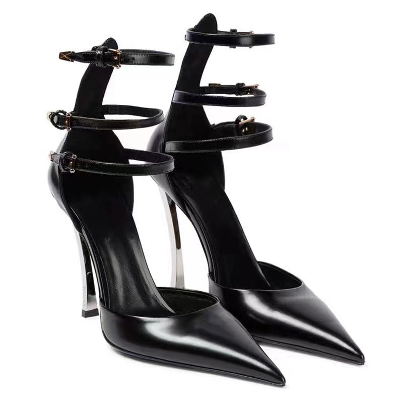 Women's Fashion Pointed Patent Leather Shallow Mouth Fine High Heel Sandals