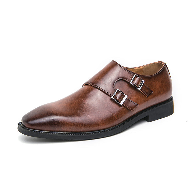 Zapatos formales de negocios de cuero para hombre, zapatos casuales de tres piezas con hebilla Mengke para oficina y boda