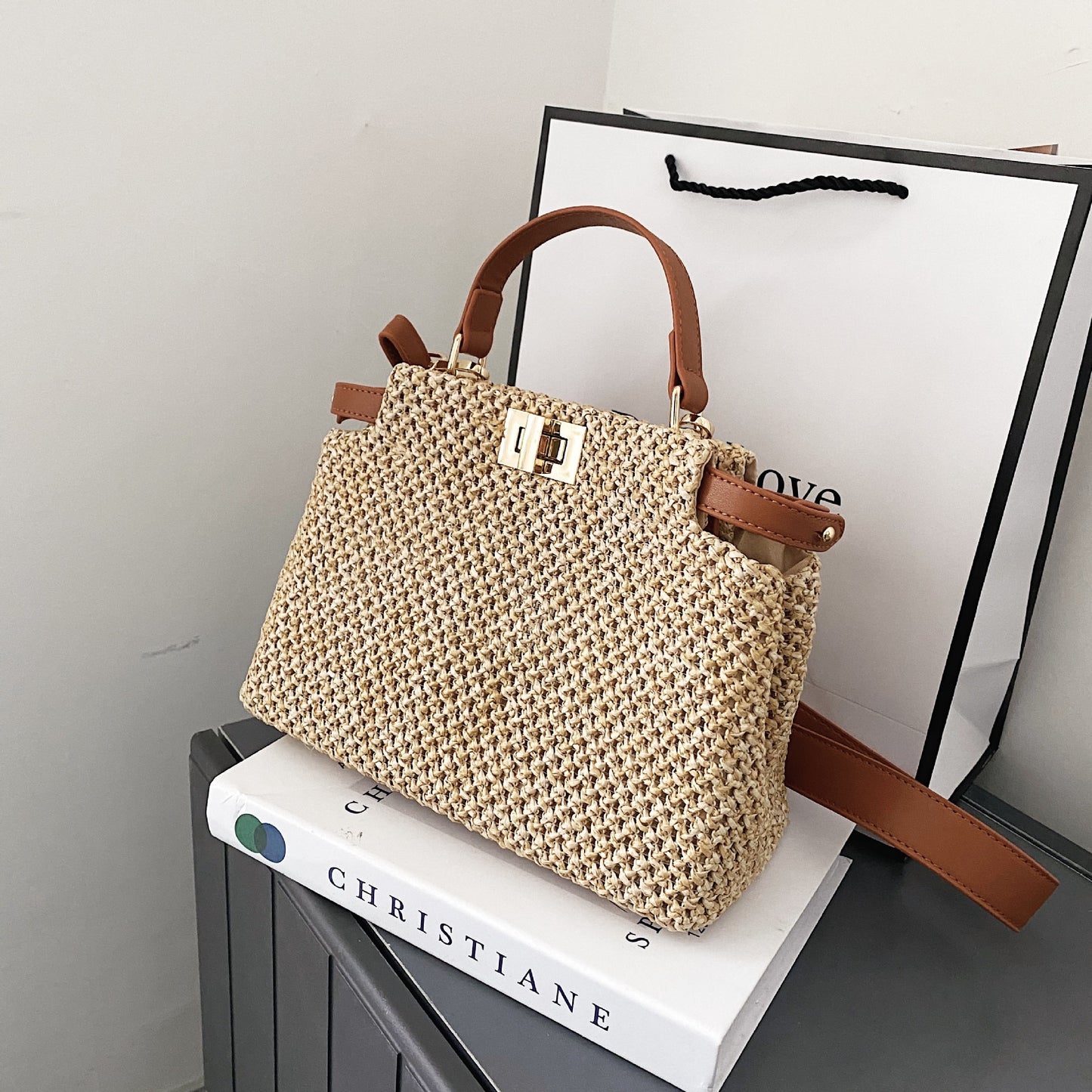 Sac messager à une épaule tendance pour femme, sac en paille portable pour l'été