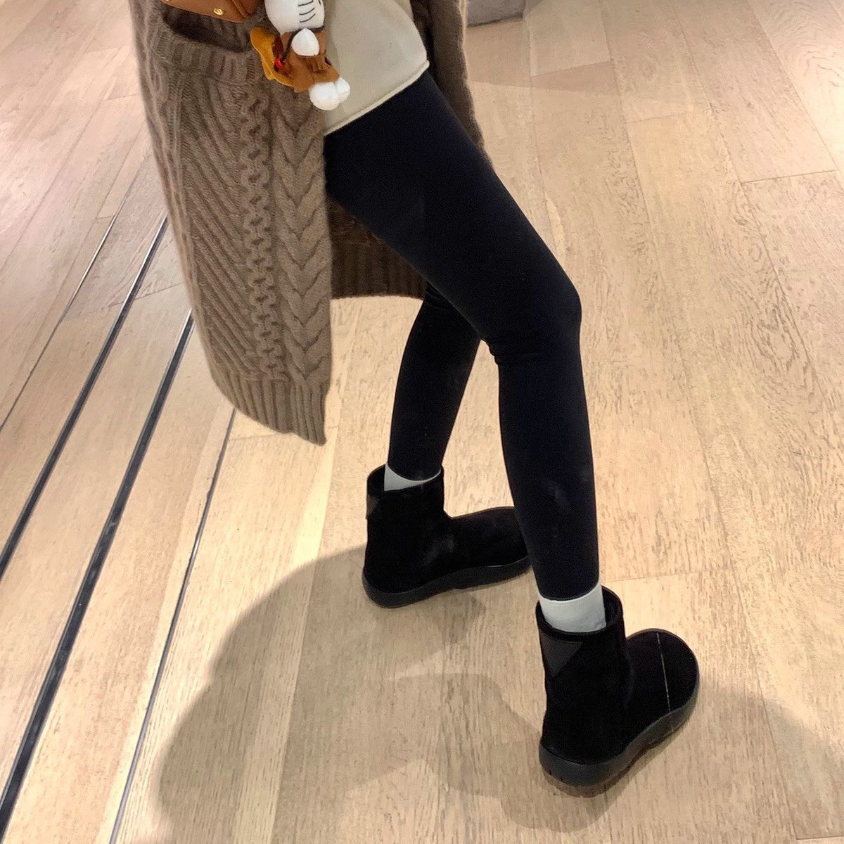 Bottes de neige à plateforme en cuir véritable avec doublure en polaire pour femmes