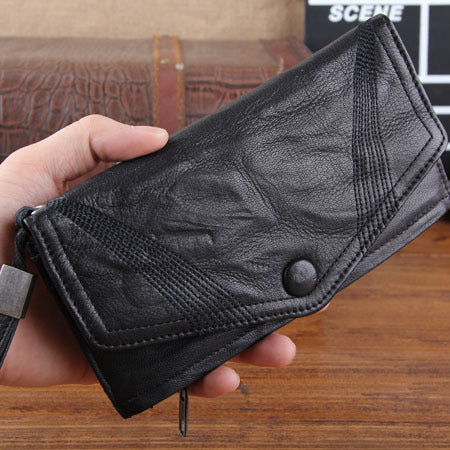 Men's Fashion Goat Leather Pleated Wallet