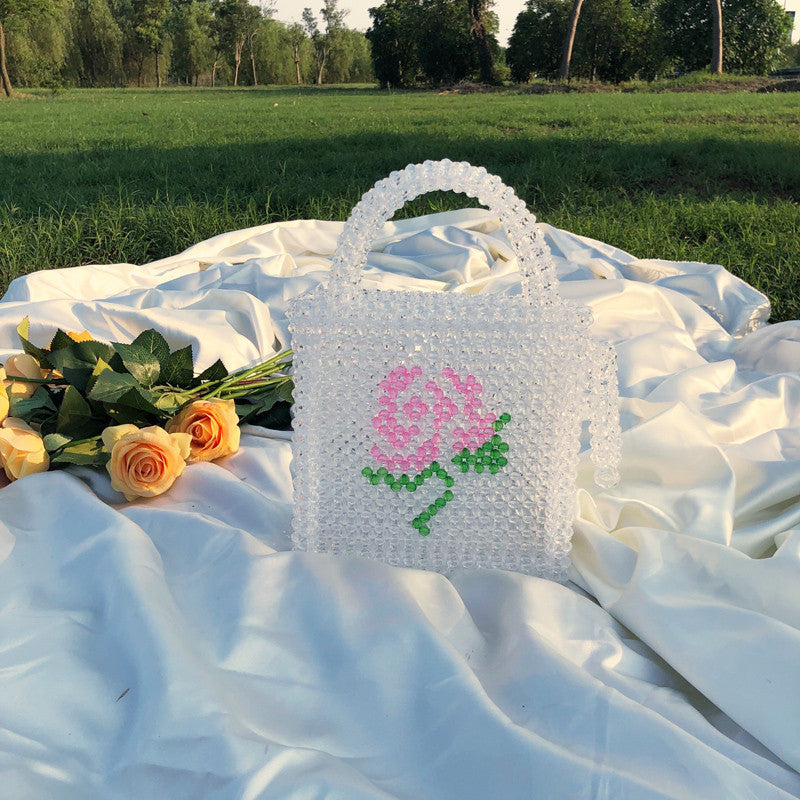 Sac à main fait main en perles à motif de roses