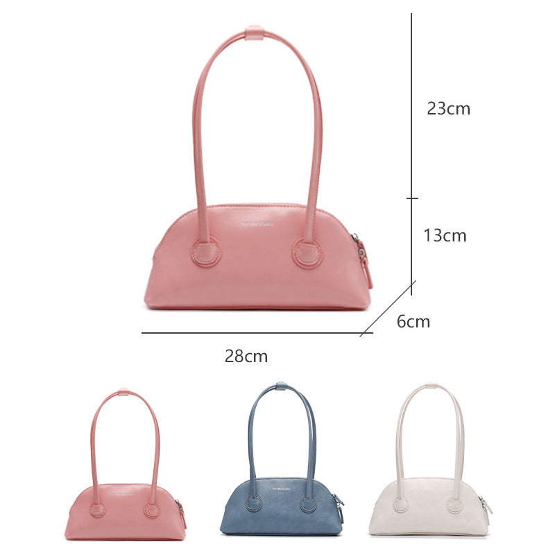 Niche Design Bag Female Summer Portable Retro Oil Wax Leather Baguette Bag Candy Color One Shoulder Sweet Cool Hot Girl Underarm Bag