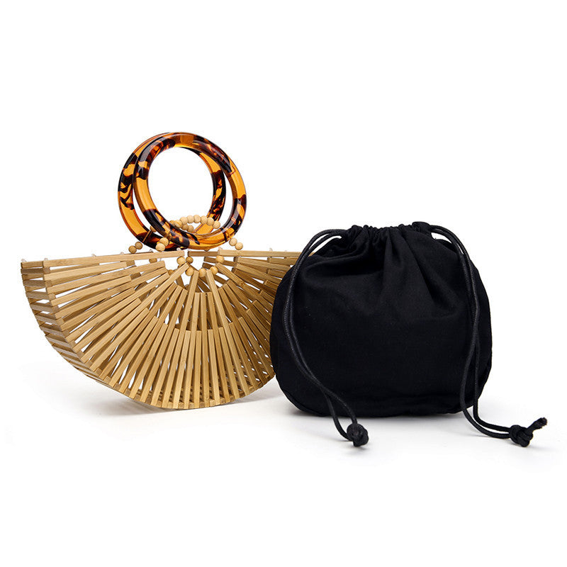 Bamboo Woven Acrylic Portable Retro Beach Bag