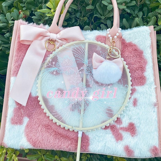 Sac à bandoulière en peluche à motif de vache pour femme avec nœud, doux et mignon