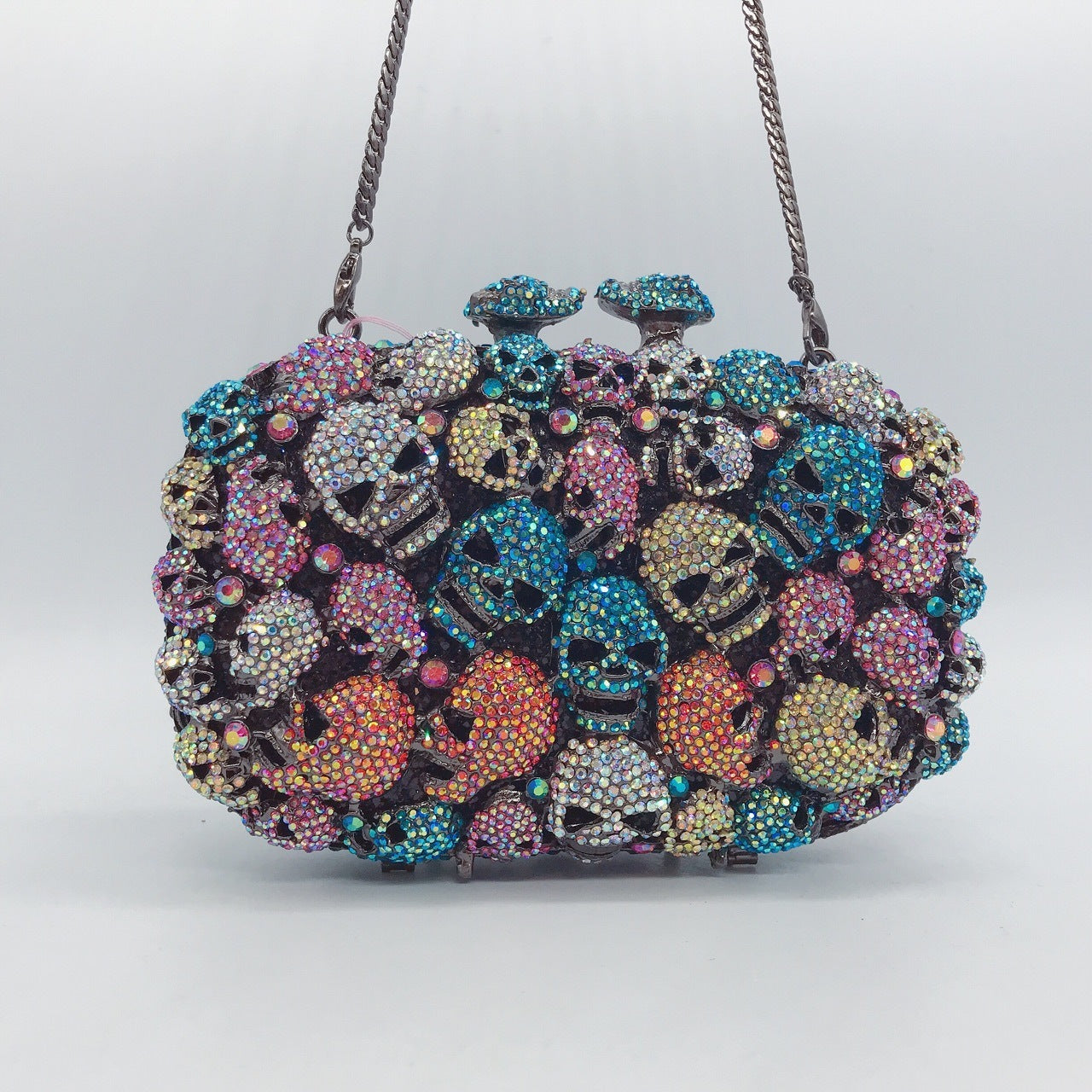 Bolso de cena con diseño de calavera fantasma y diamantes, estilo europeo y americano