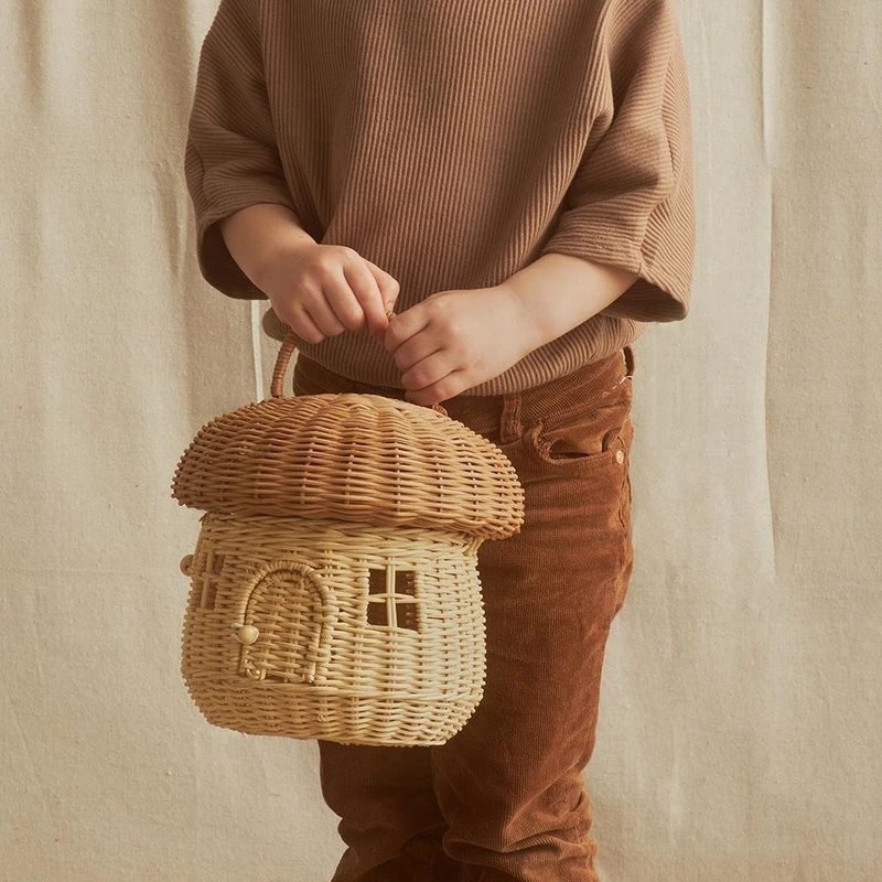 Panier à champignons en rotin fait à la main INS, joli ornement de rangement