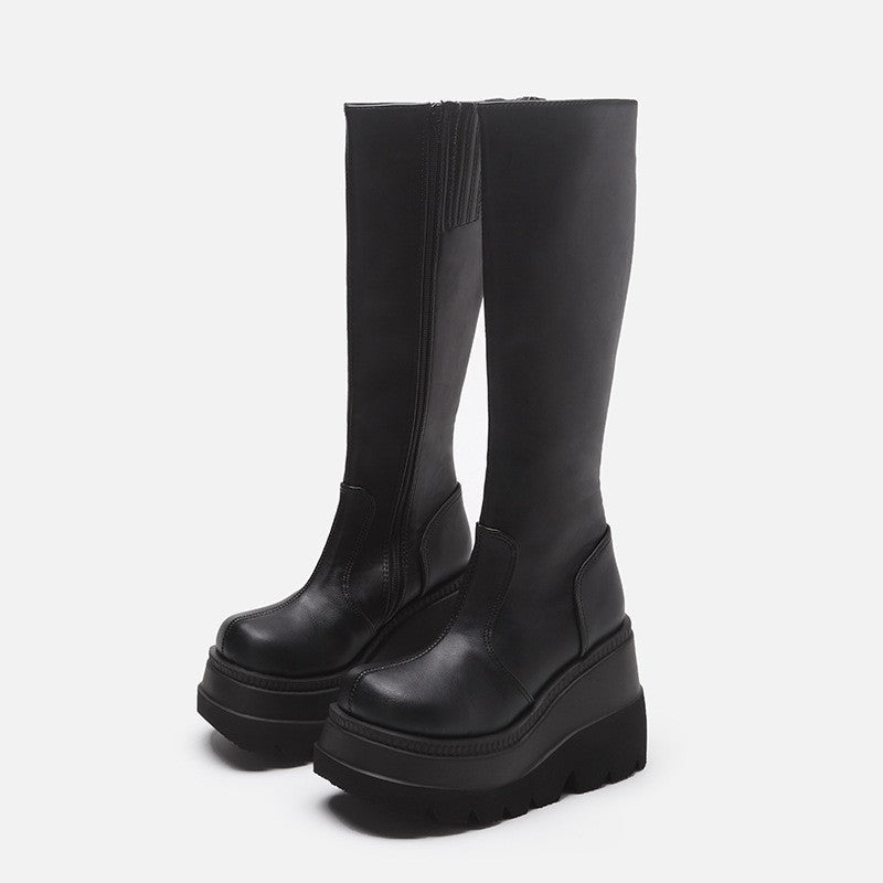 Women's Fashion Wedge Small Tube Circumference Platform Knee-high Boots