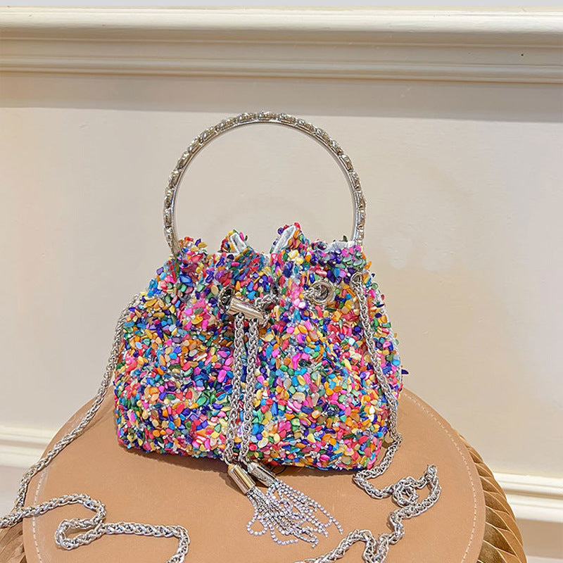 Chain Tassel Sequins Handbag Shiny One Shoulder Bucket Bag