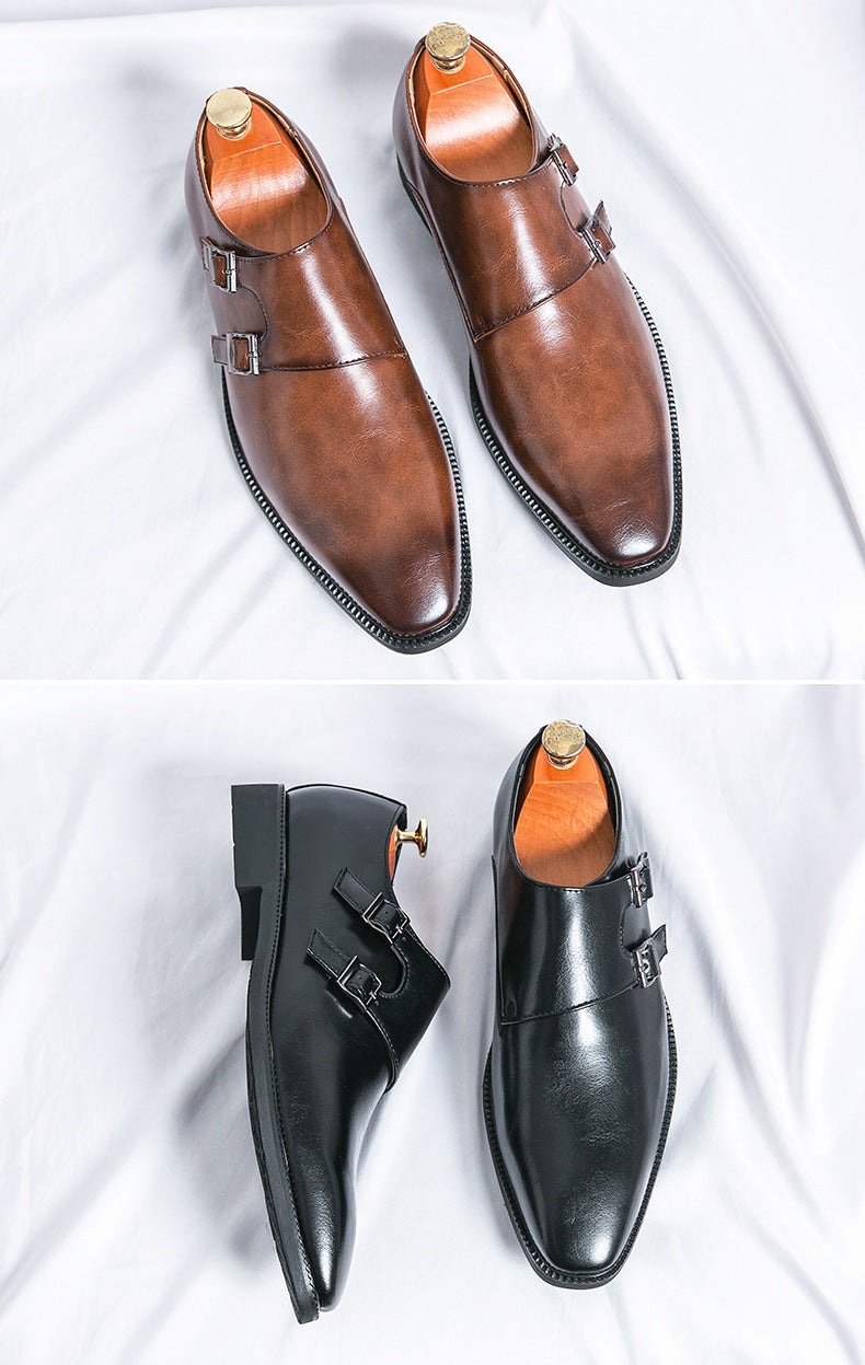 Zapatos formales de negocios de cuero para hombre, zapatos casuales de tres piezas con hebilla Mengke para oficina y boda