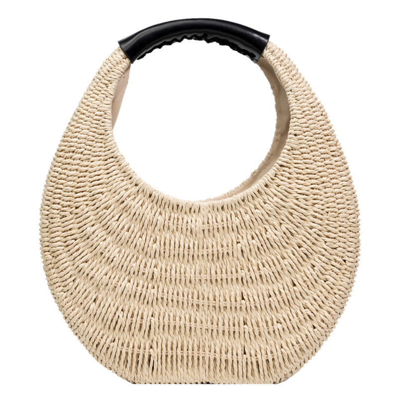 Fashion Oval Simple Rattan Moon Handbag