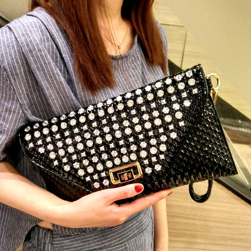 Bolso bandolera de mano con diamantes de imitación para mujer