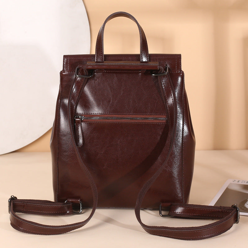 Pure Oil Waxed Leather Ladies Vintage Backpack