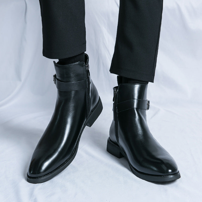 Botas Martin de caña media y cremallera lateral de cuero de estilo británico para hombre