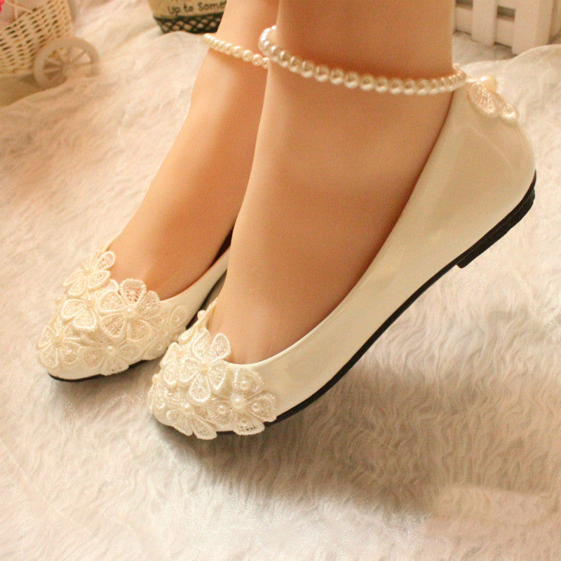 White Pearl Anklet Wedding Dress Shoes