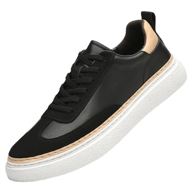 Thick-soled Sneakers Stitching Top Layer Cowhide Trendy Casual Sneaker