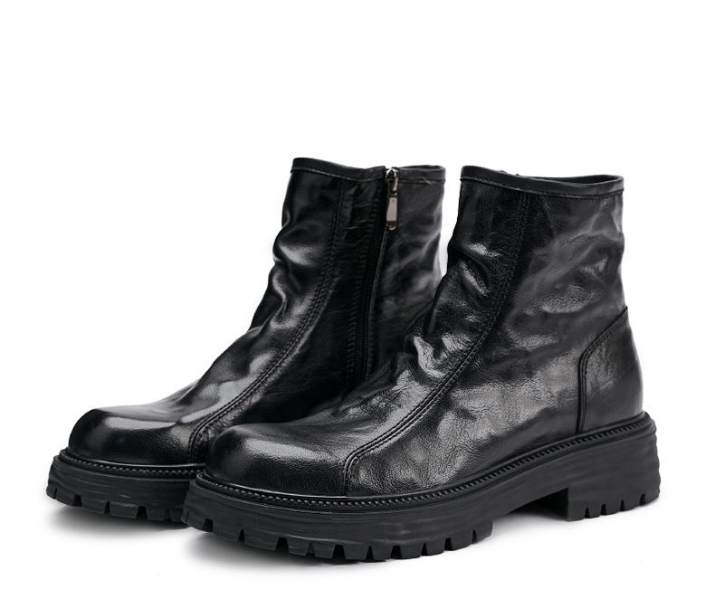 Botas altas de plataforma de cuero genuino para hombre, de moda, para otoño e invierno