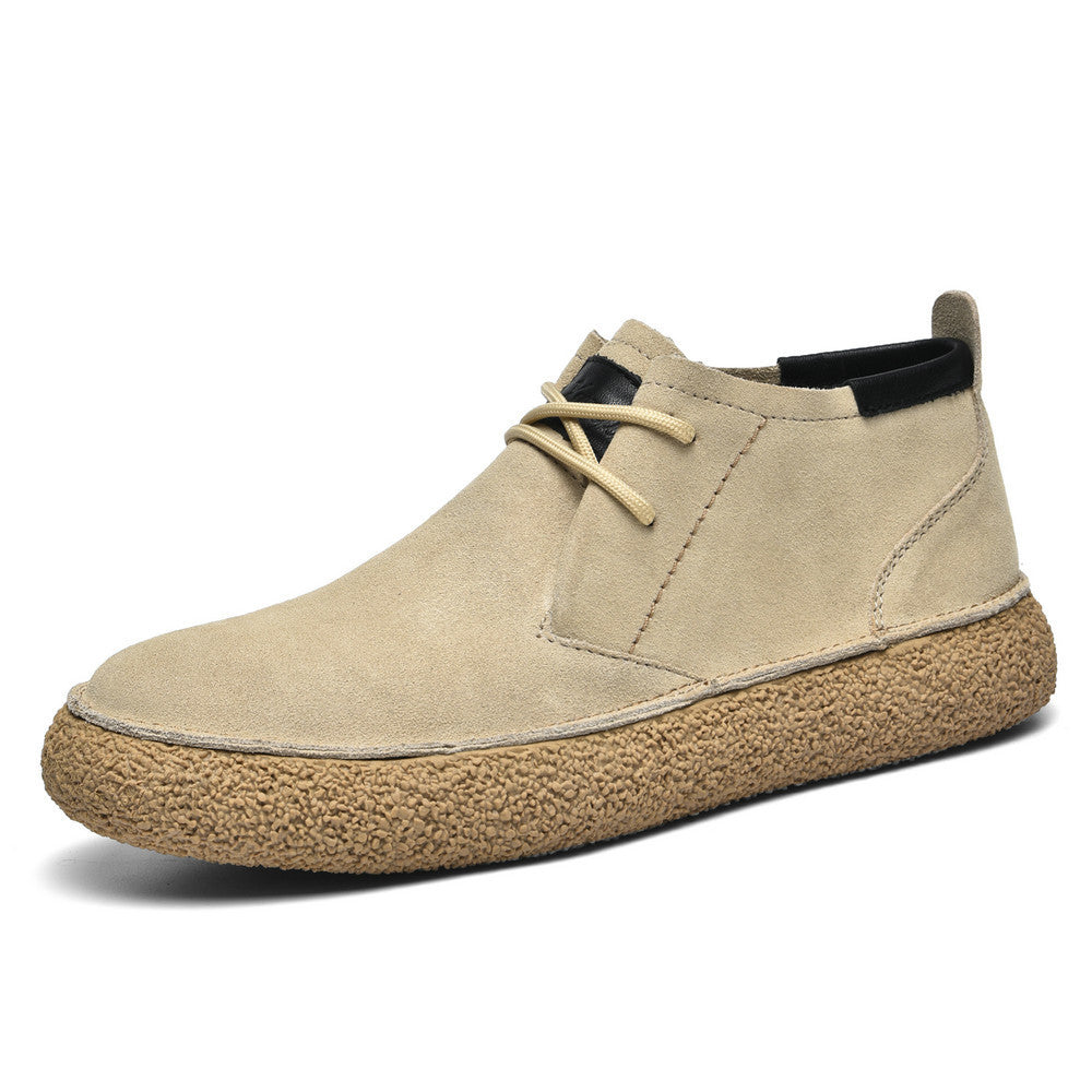 Matte Leather Mercerized Suede Leather Mid-top Board Shoes Men