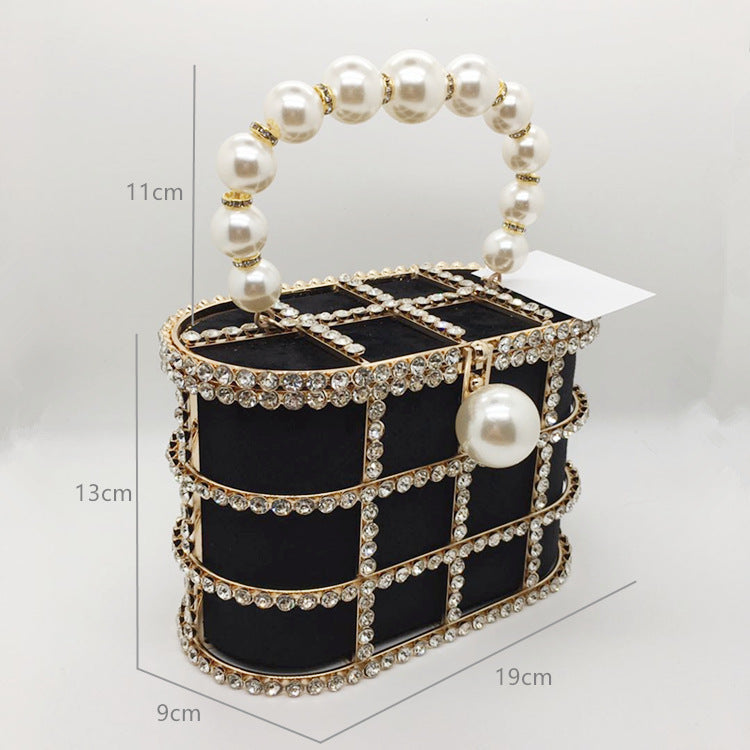 Hollow Pearl Buckle Birdcage Clutch