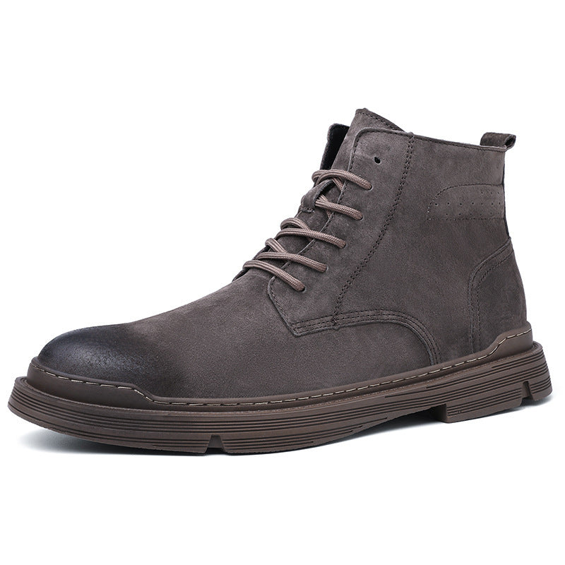 Botas casuales de cuero de vaca con punta redonda y capa superior para hombre