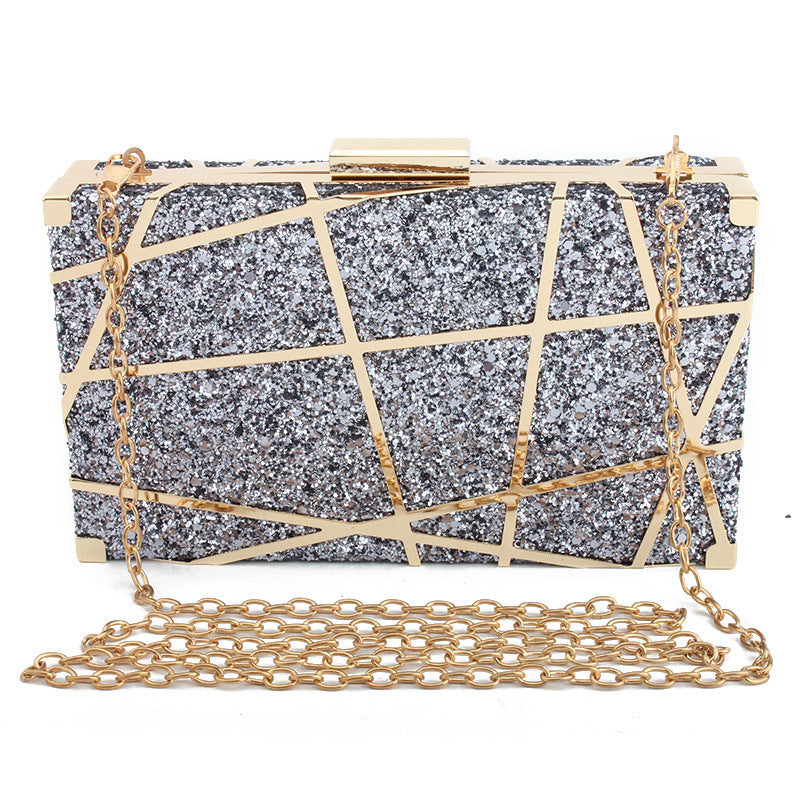 Petit sac carré à paillettes avec chaîne creuse en métal pour femme