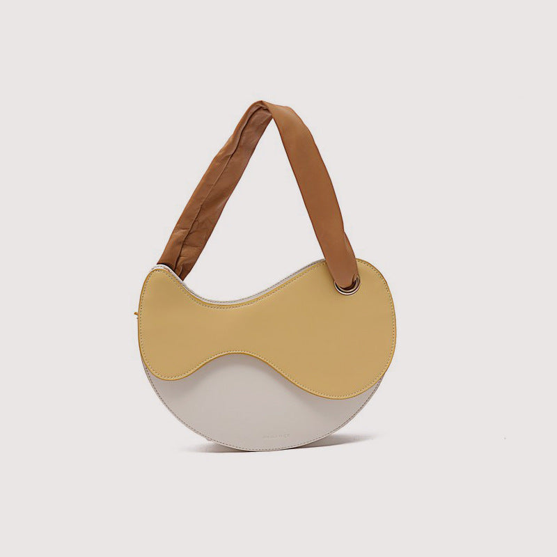 Fashionable Personality Color-blocking Crescent Semicircular Single Shoulder Bag