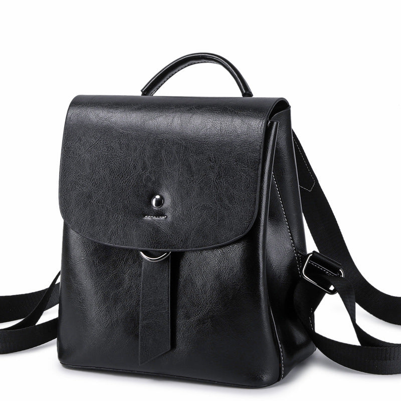 Fashionable European And American Style Oil Wax Cowhide Contrast Color Backpack