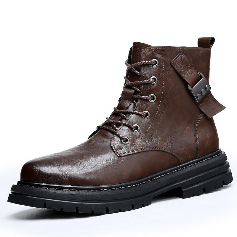 Botas casuales de piel de vaca para hombre, de otoño e invierno, con suela gruesa y punta redonda, cálidas