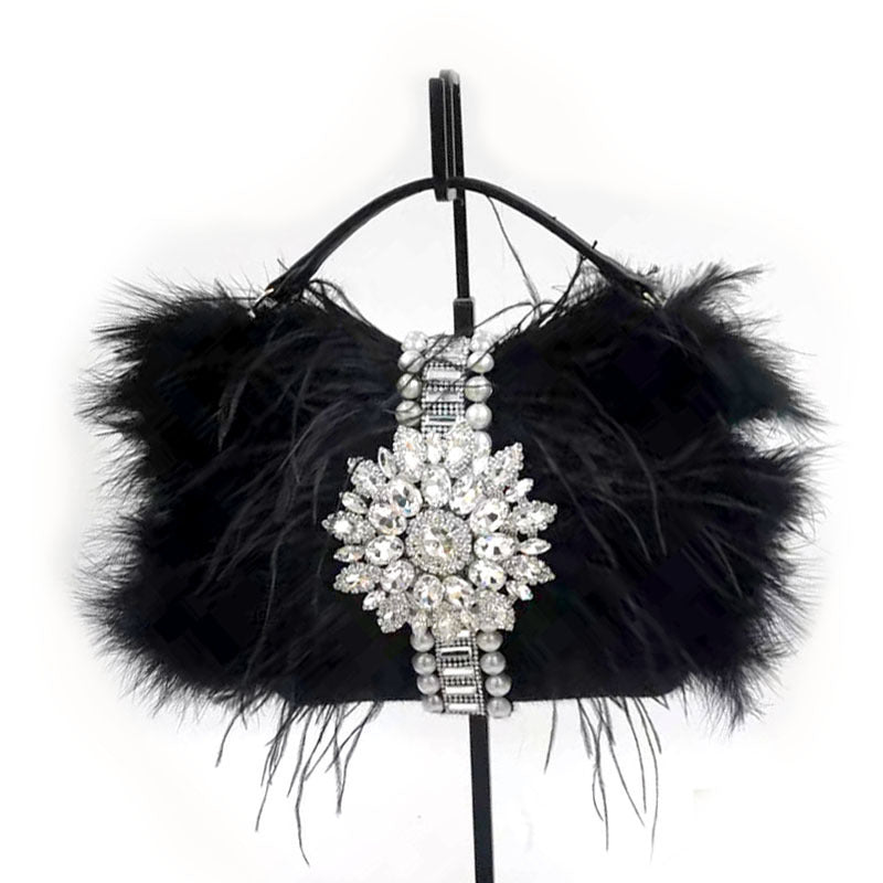 Celebrity Clutch Shiny Ostrich Hair Bag