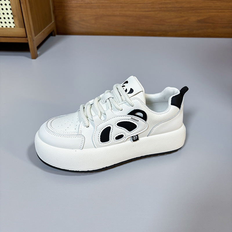 Platform Sneakers Non-slip Sports Casual Black And White Panda Comfortable Breathable Lace Up White Shoes