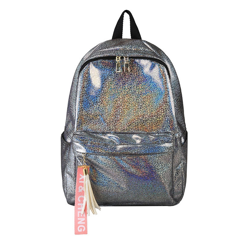 Mochila reflectante láser con personalidad coreana para mujer, sencilla y versátil