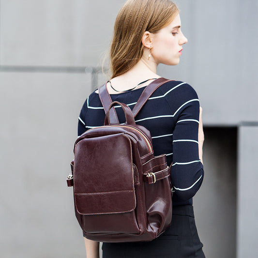 Sac à dos en cuir de vachette, sac de voyage, style scolaire