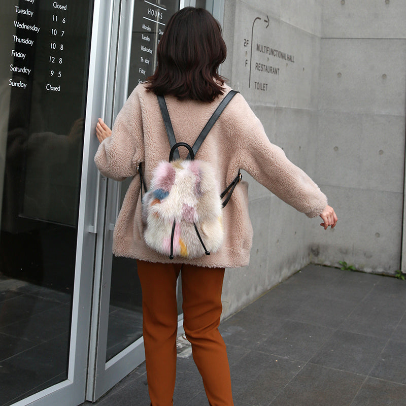 Trendy Casual Fur Handbags Fox Fur Real Hair Backpack