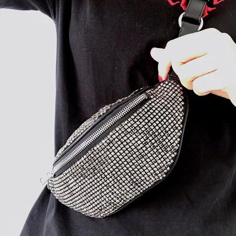 Bolso bandolera de un solo hombro con cadena de diamantes brillantes