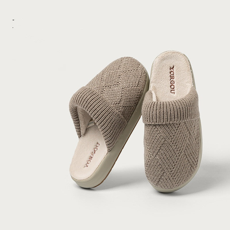 Chaussons en laine et coton Yuangang pour femmes, doublure polaire, thermique, intérieur, semelle épaisse, antidérapants, pour la maison, pour hommes, hiver