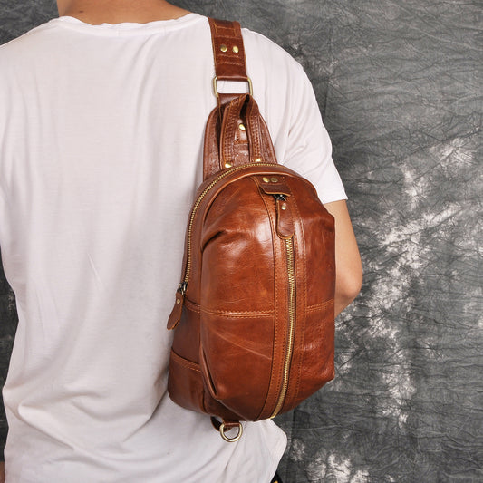 Crazy Horse Leather Top Layer Vintage Men's Messenger Bag