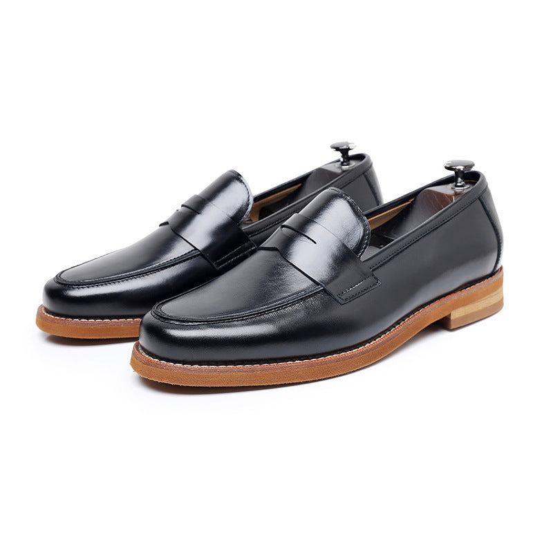 Zapatos casuales de cuero estilo británico con punta redonda para hombre