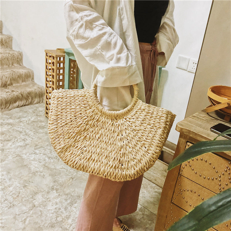 Sac en paille tissé à une épaule pour vacances en bord de mer