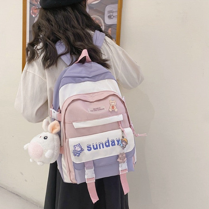 Mochila de nicho con diseño de contraste de color para mujer, estilo japonés Mori, para estudiantes de secundaria, estudiantes universitarios y masculinos