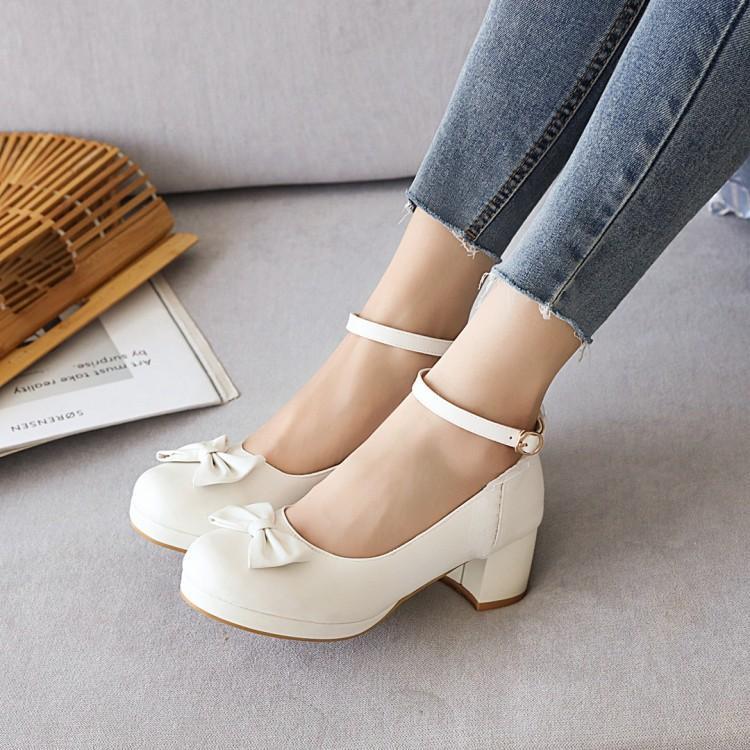 Chunky Beige French Style Leather Shoes