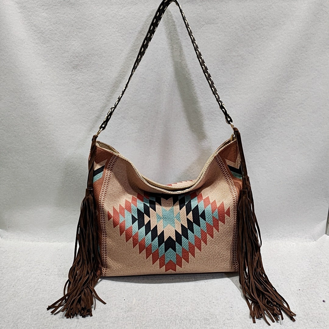 Hand-woven Cotton And Linen Shoulder Bag