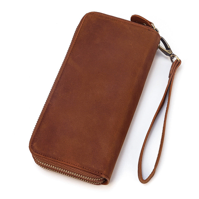 Pochette double en cuir vintage pour homme