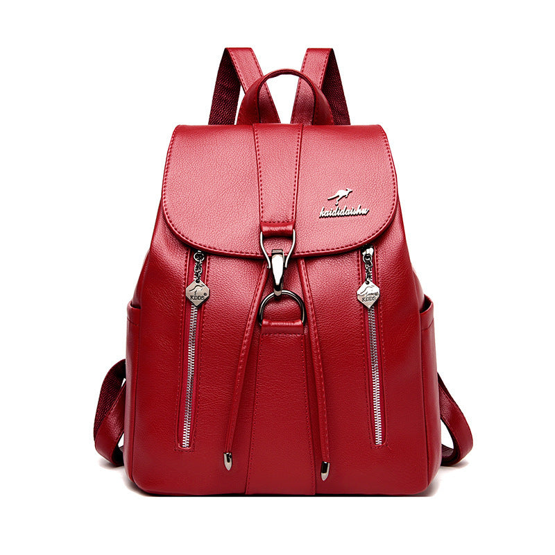 Fashion Soft Leather Large Capacity Ladies Backpack