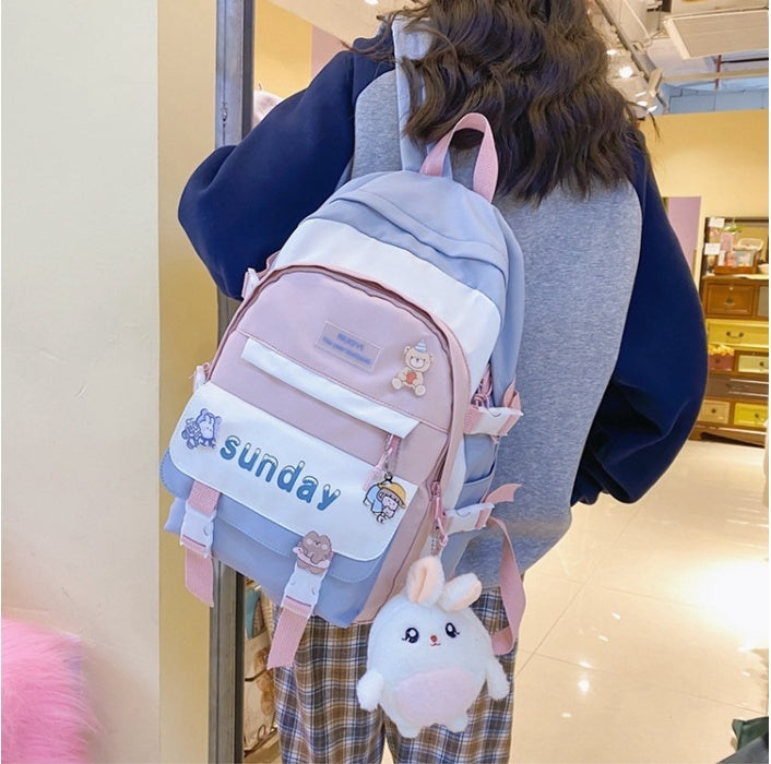 Mochila de nicho con diseño de contraste de color para mujer, estilo japonés Mori, para estudiantes de secundaria, estudiantes universitarios y masculinos