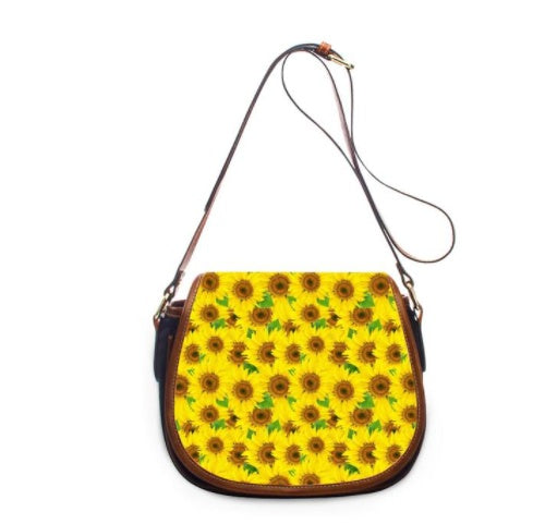 Sac à bandoulière en cuir imprimé tournesol pour femme