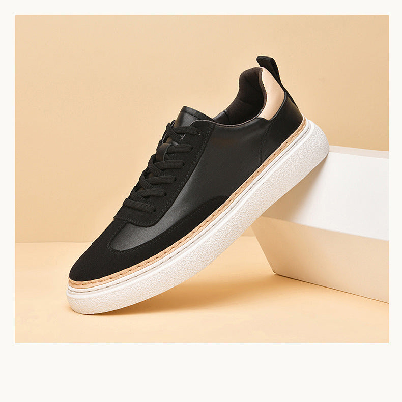 Thick-soled Sneakers Stitching Top Layer Cowhide Trendy Casual Sneaker