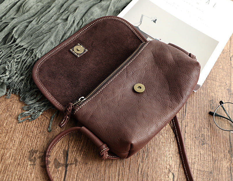 Vintage Literature Style Horizontal Soft Leather Shoulder Bag