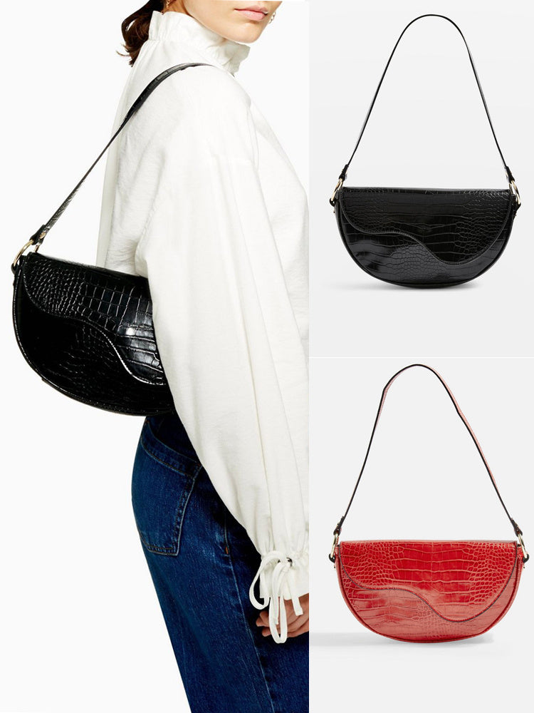 Niche Design Half-moon Textured Underarm Single Shoulder Saddle Bag