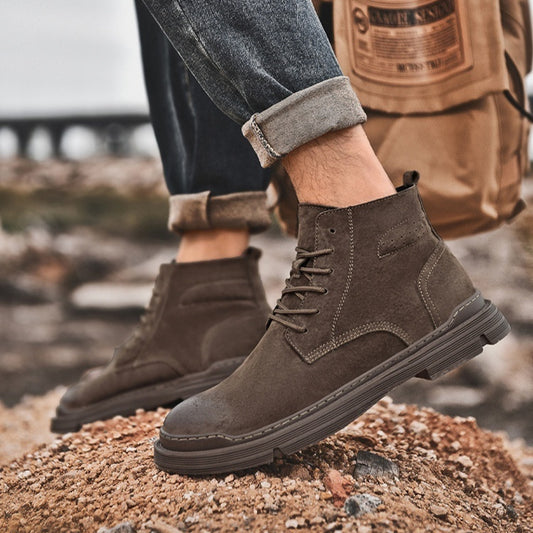 Botas casuales de cuero de vaca con punta redonda y capa superior para hombre